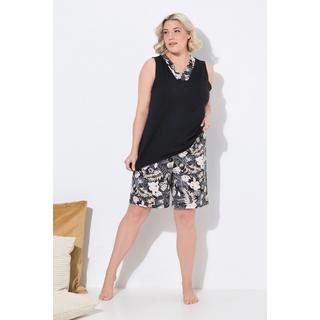 Ulla Popken Pantaloncini 2 Pezzi Tinta Unita Fantasia Foglie Vita Elastica  