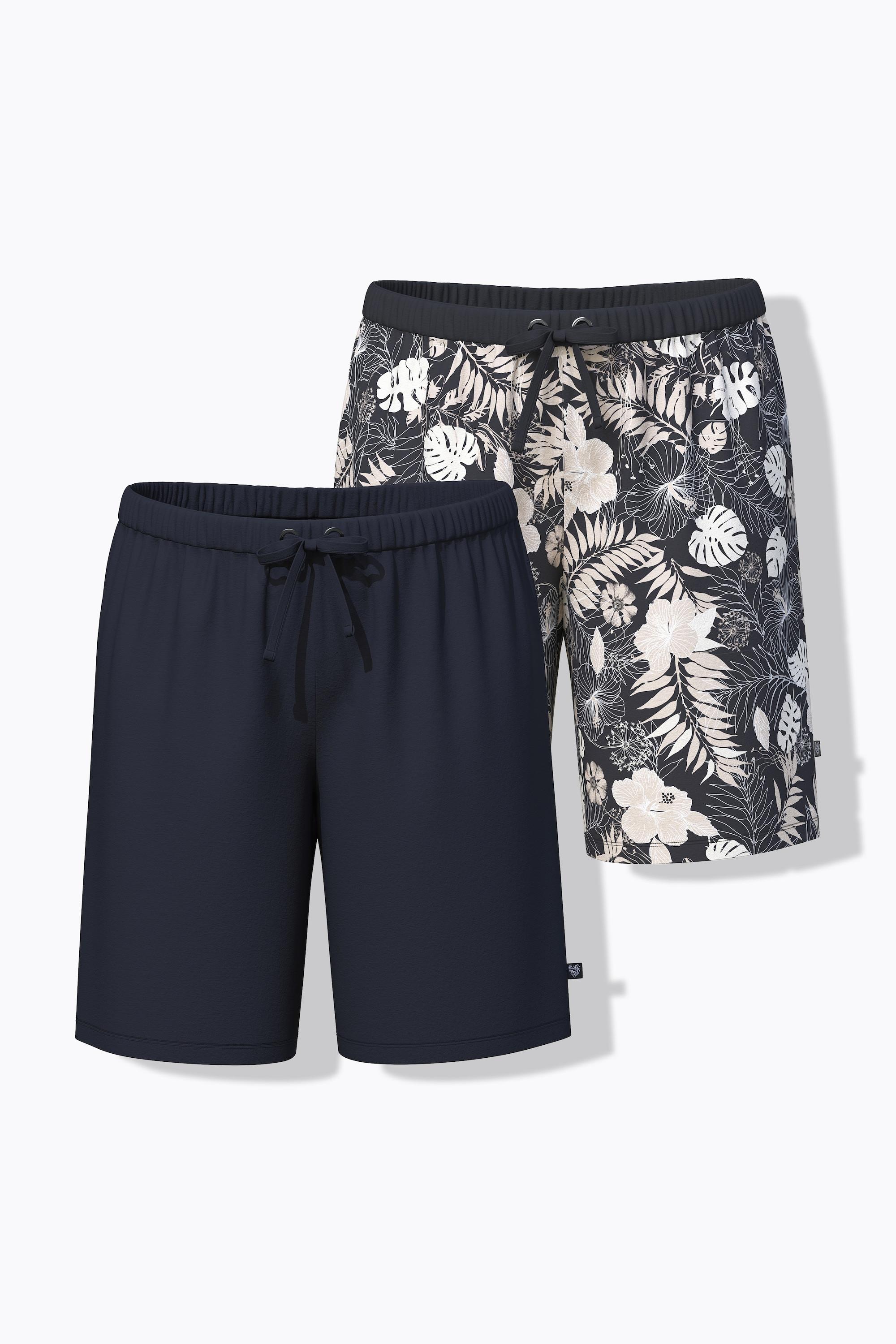 Ulla Popken Pantaloncini 2 Pezzi Tinta Unita Fantasia Foglie Vita Elastica  