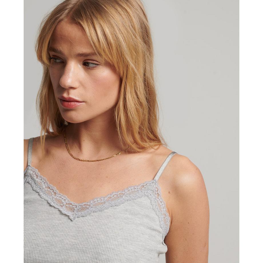 Superdry  geripptes tanktop mit spitzenbesatz, damen 
