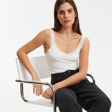 Top mit V-Ausschnitt und Spitzendetails