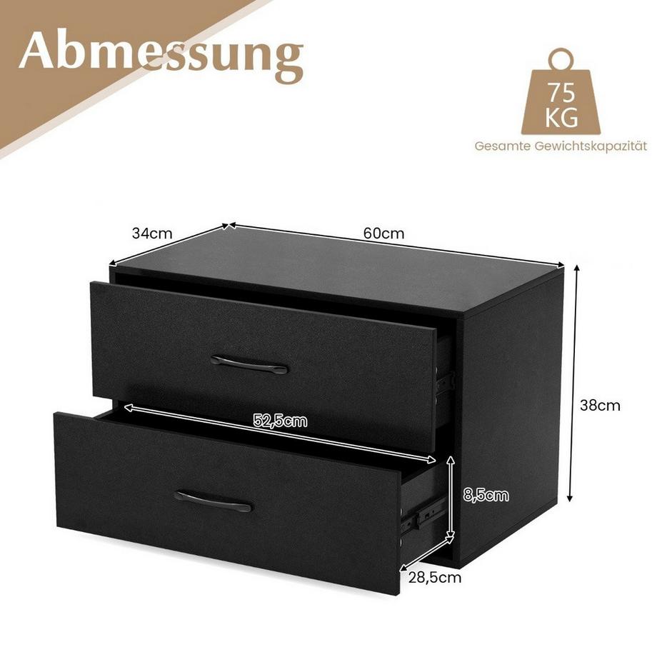 Northio Cassettiera con 2 cassetti, cassettiera, impilabile, credenza in legno, 60 x 34 x 38 cm, nero  