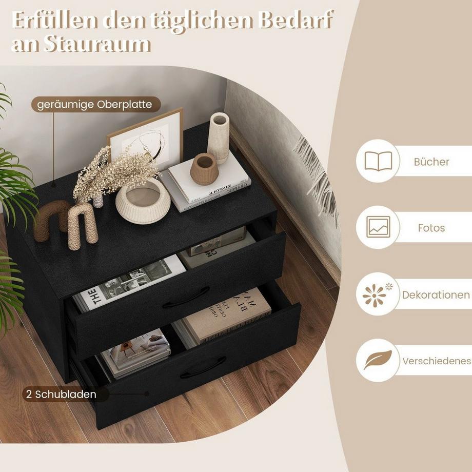 Northio Cassettiera con 2 cassetti, cassettiera, impilabile, credenza in legno, 60 x 34 x 38 cm, nero  