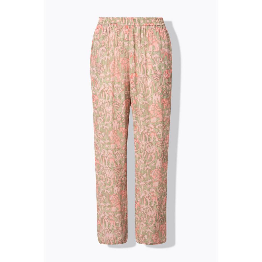 Ulla Popken Rose Safaridruck Weites Bein Hose Elastikbund  