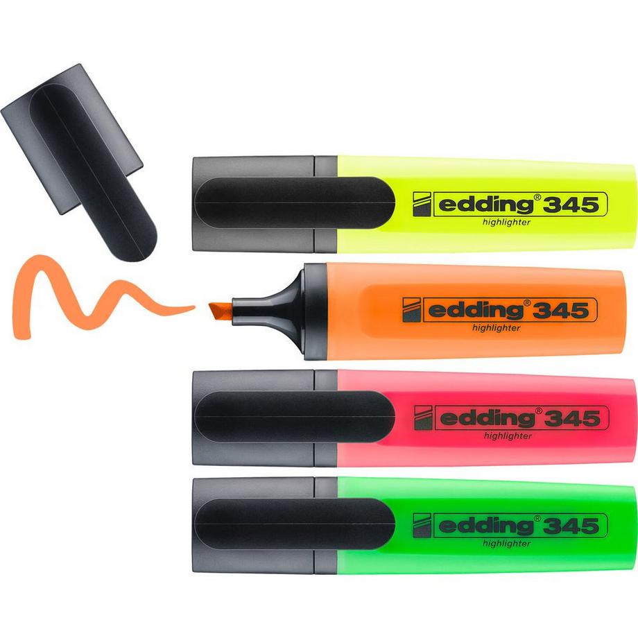 Edding Edding 345 evidenziatore 4 pz Punta smussata Verde, Arancione, Rosa, Giallo  