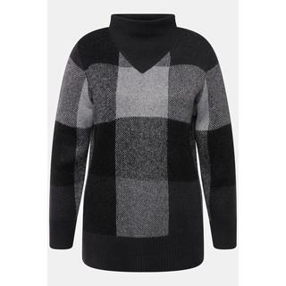 Ulla Popken  Pullover con design a quadri, collo alto e maniche lunghe 