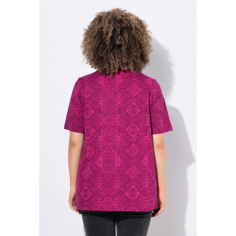 Ulla Popken T-Shirt Schlangenmuster Biesen V-Ausschnitt Halbarm  