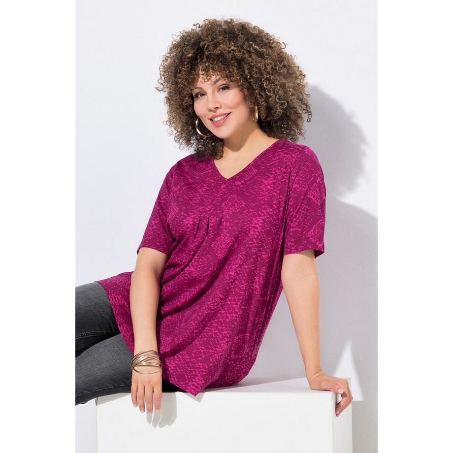 Ulla Popken T-Shirt Schlangenmuster Biesen V-Ausschnitt Halbarm  