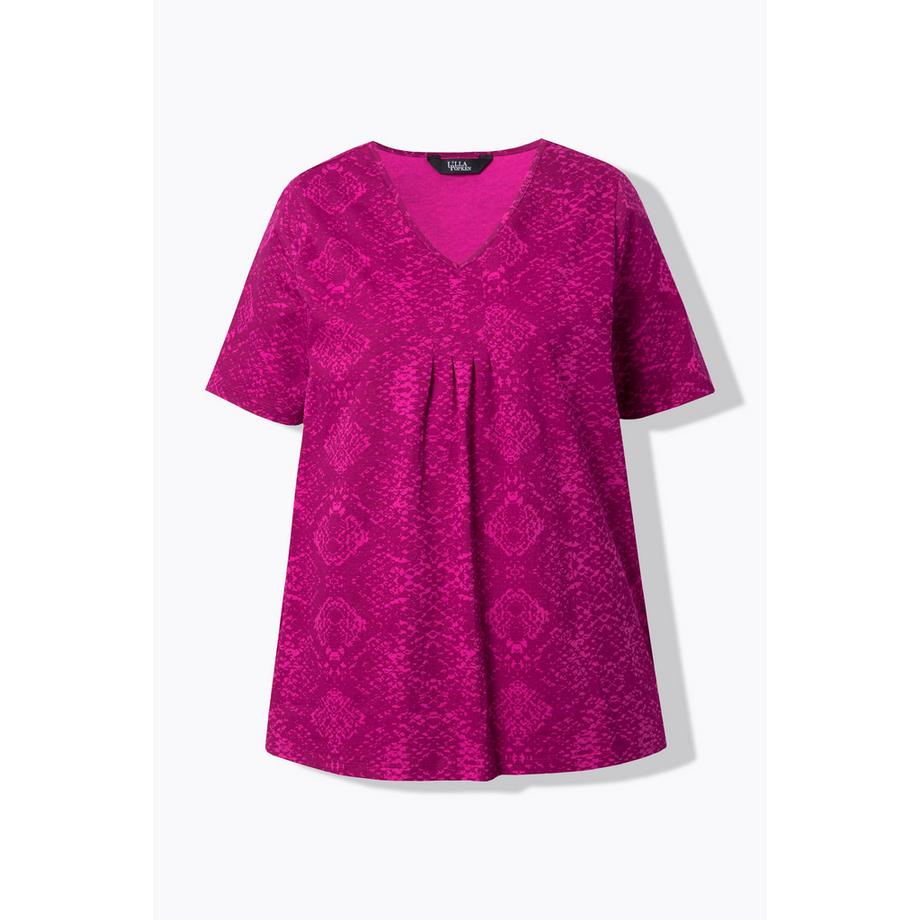 Ulla Popken T-Shirt Schlangenmuster Biesen V-Ausschnitt Halbarm  