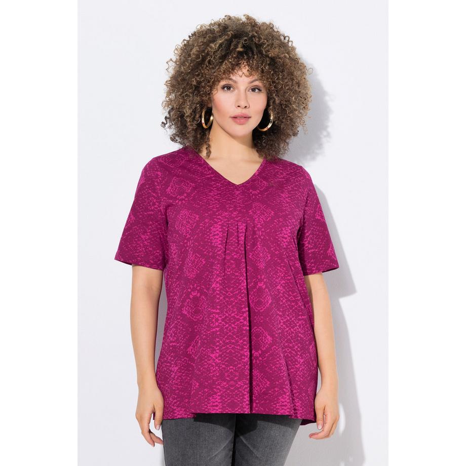 Ulla Popken T-Shirt Schlangenmuster Biesen V-Ausschnitt Halbarm  