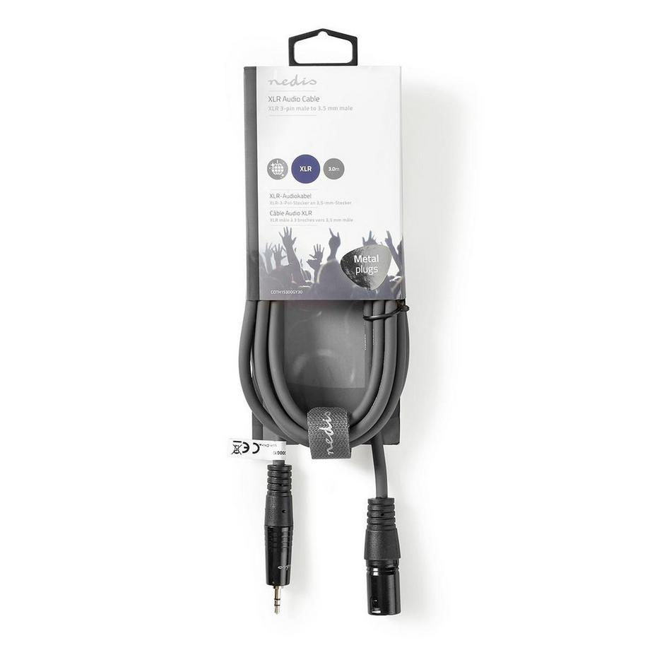 Nedis  Câble audio symétrique | XLR 3 broches mâle | 3,5 mm mâle | nickelé | 3,00 m | rond | PVC | gris foncé | gaine en carton 