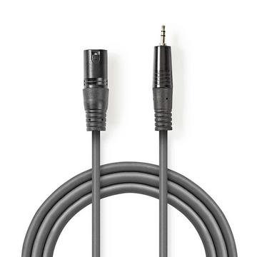 Câble audio symétrique | XLR 3 broches mâle | 3,5 mm mâle | nickelé | 3,00 m | rond | PVC | gris foncé | gaine en carton