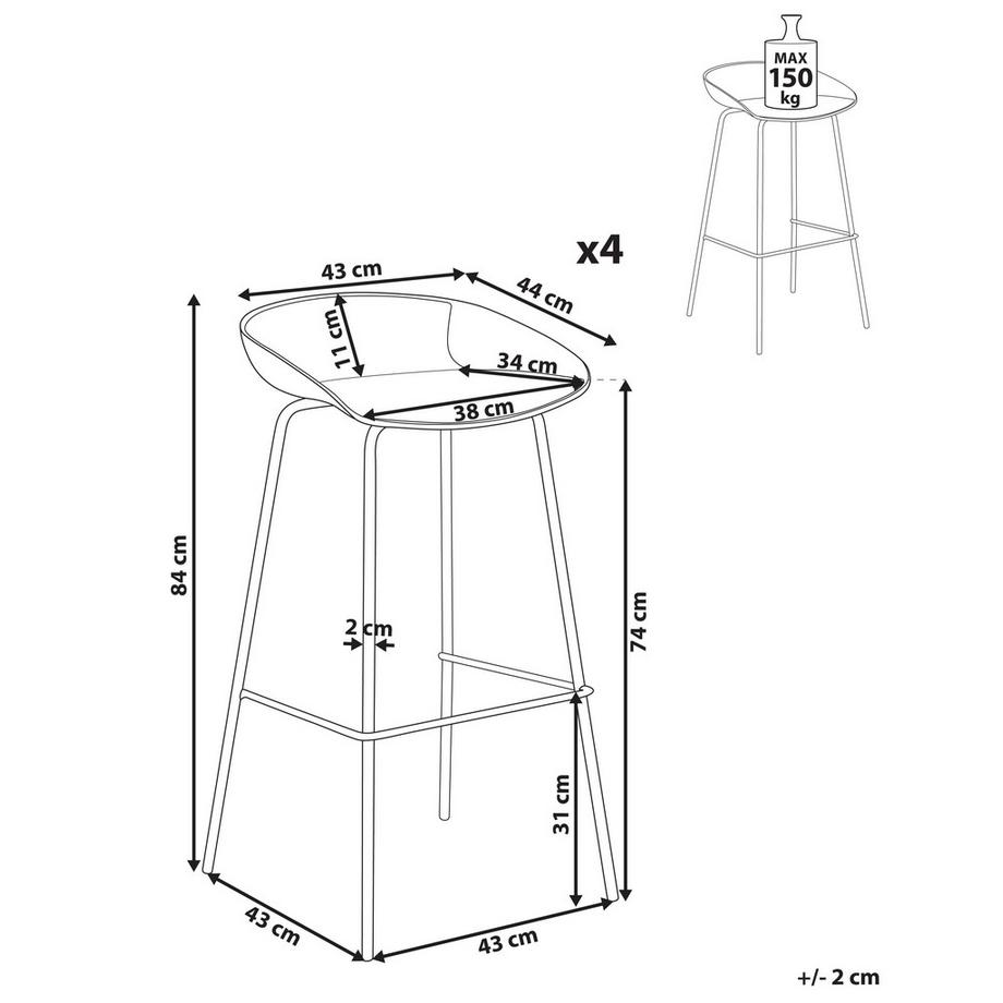 Beliani Lot de 4 chaises de bar en Matière synthétique  VENLO  