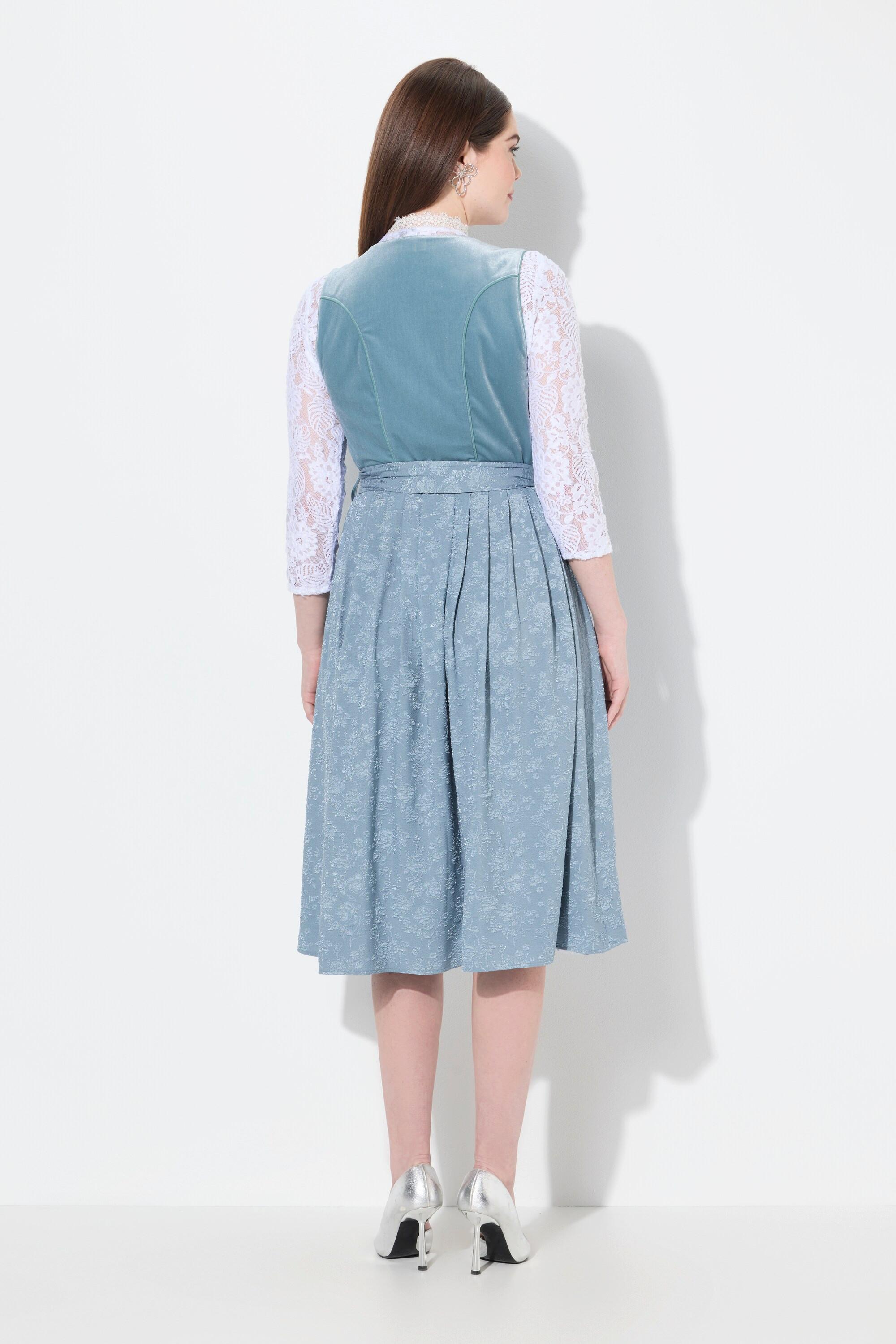 Ulla Popken Dirndl Ricamo Allacciatura Scollo Rettangolare Senza Maniche  