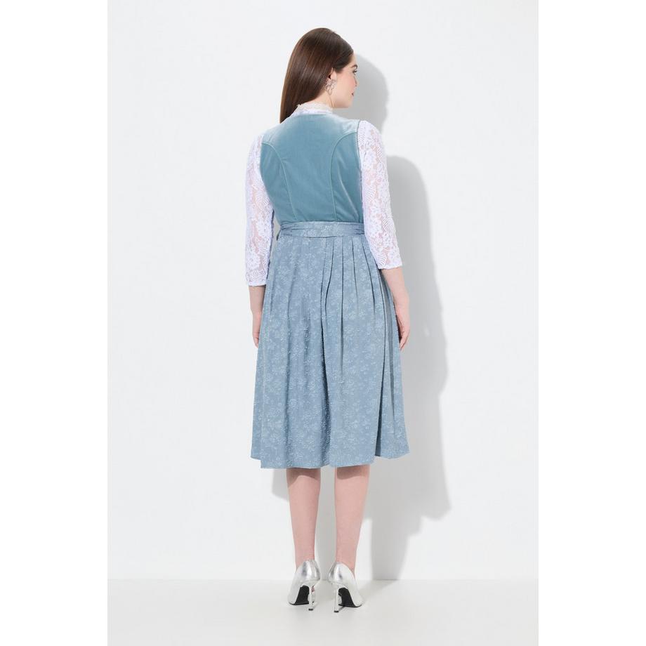 Ulla Popken Dirndl Ricamo Allacciatura Scollo Rettangolare Senza Maniche  