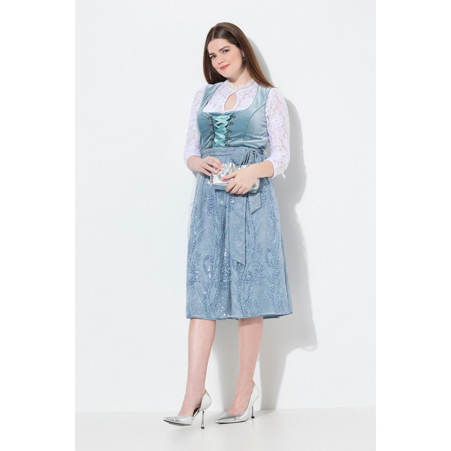 Ulla Popken Dirndl Ricamo Allacciatura Scollo Rettangolare Senza Maniche  