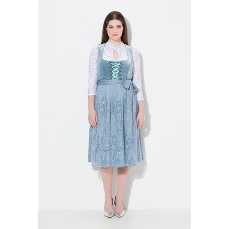 Ulla Popken Dirndl Ricamo Allacciatura Scollo Rettangolare Senza Maniche  