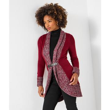 Zweifarbige Strickjacke mit Taillenschnalle