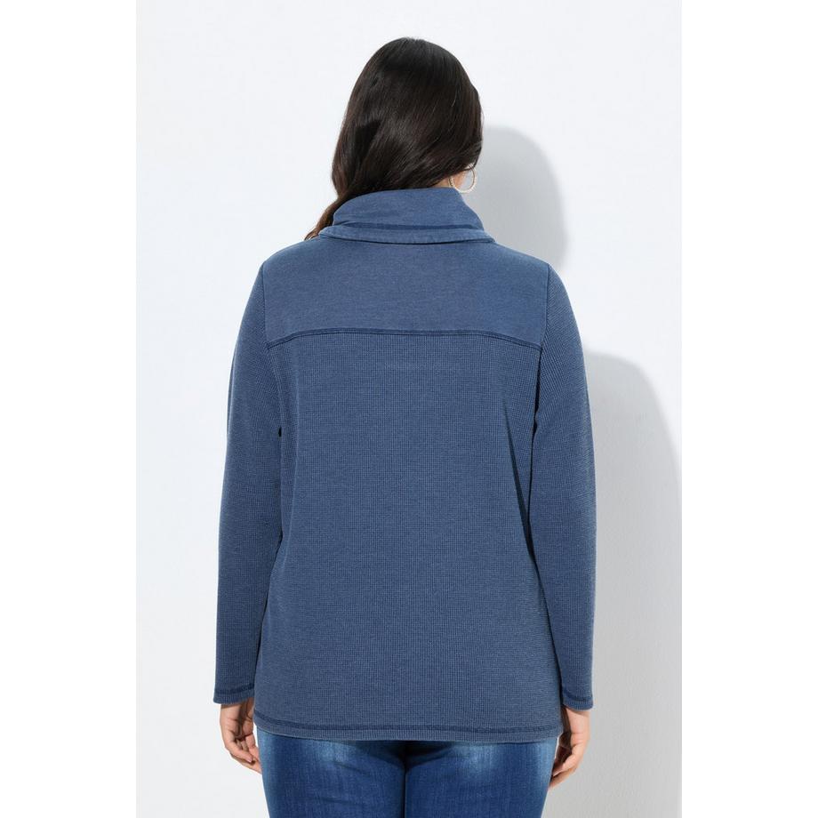 Ulla Popken Sweat-shirt col montant manches longues piqué gaufré  