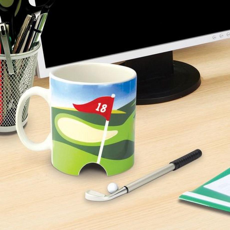 Winkee  Golf Kaffeebecher mit Loch, Stift und Ball 