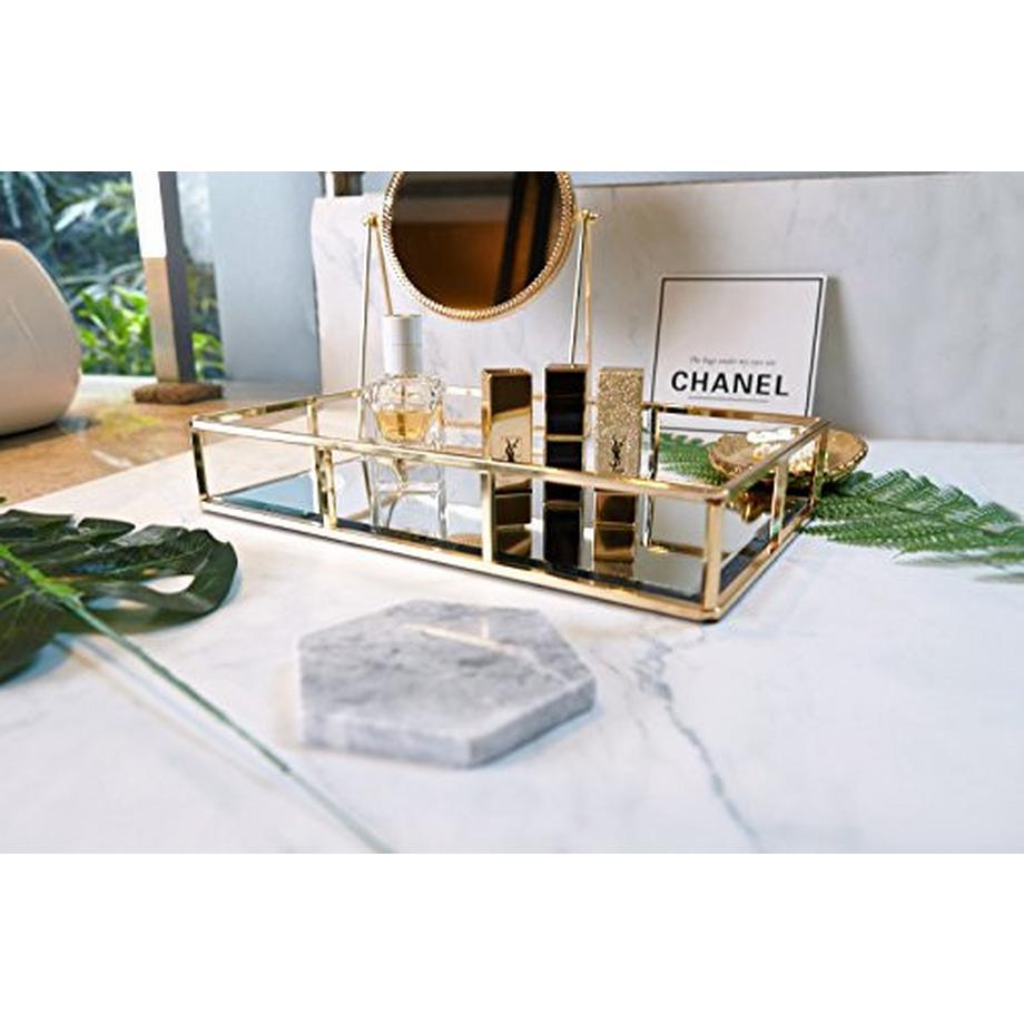 Alopini  Plateau miroir, plateau miroir vintage plateau en métal plaque miroir déco rectangulaire, plateau décoratif comme rangement pour coiffeuse 