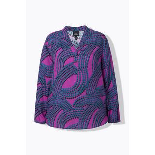 Ulla Popken Blusa a Pois Collo Montante Scollo a V Maniche Lunghe  
