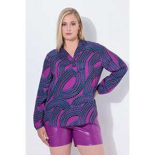 Ulla Popken Blusa a Pois Collo Montante Scollo a V Maniche Lunghe  