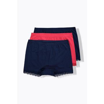 Pantaloncini anti-sfregamento in confezione da tre con pallini e orlo di pizzo