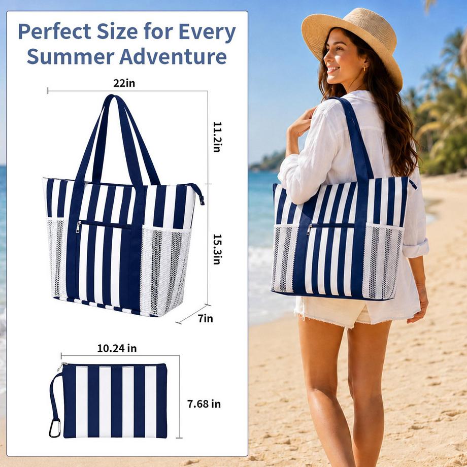 Only-bags.store Grand Sac de Plage avec 5 Compartiments et Compartiment Humide Étanche  