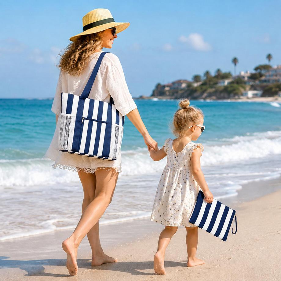 Only-bags.store Grand Sac de Plage avec 5 Compartiments et Compartiment Humide Étanche  