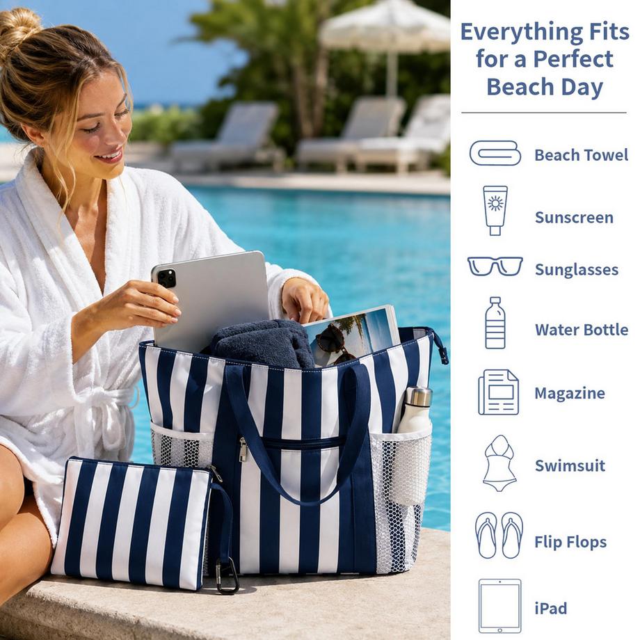 Only-bags.store Grand Sac de Plage avec 5 Compartiments et Compartiment Humide Étanche  