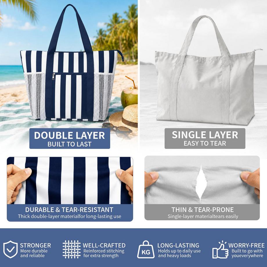 Only-bags.store Grand Sac de Plage avec 5 Compartiments et Compartiment Humide Étanche  