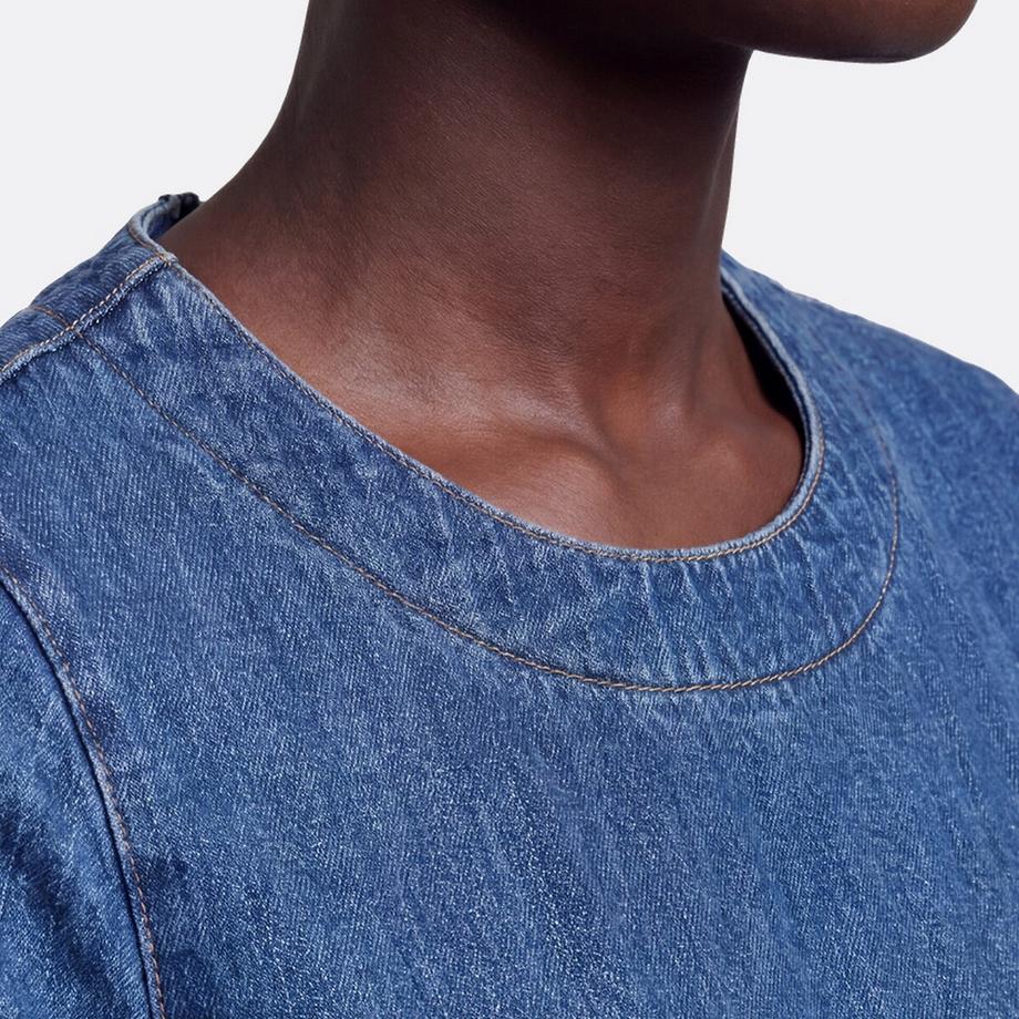 La Redoute Collections Langes Jeanskleid mit 3/4-Ärmeln und Rundhalsausschnitt  