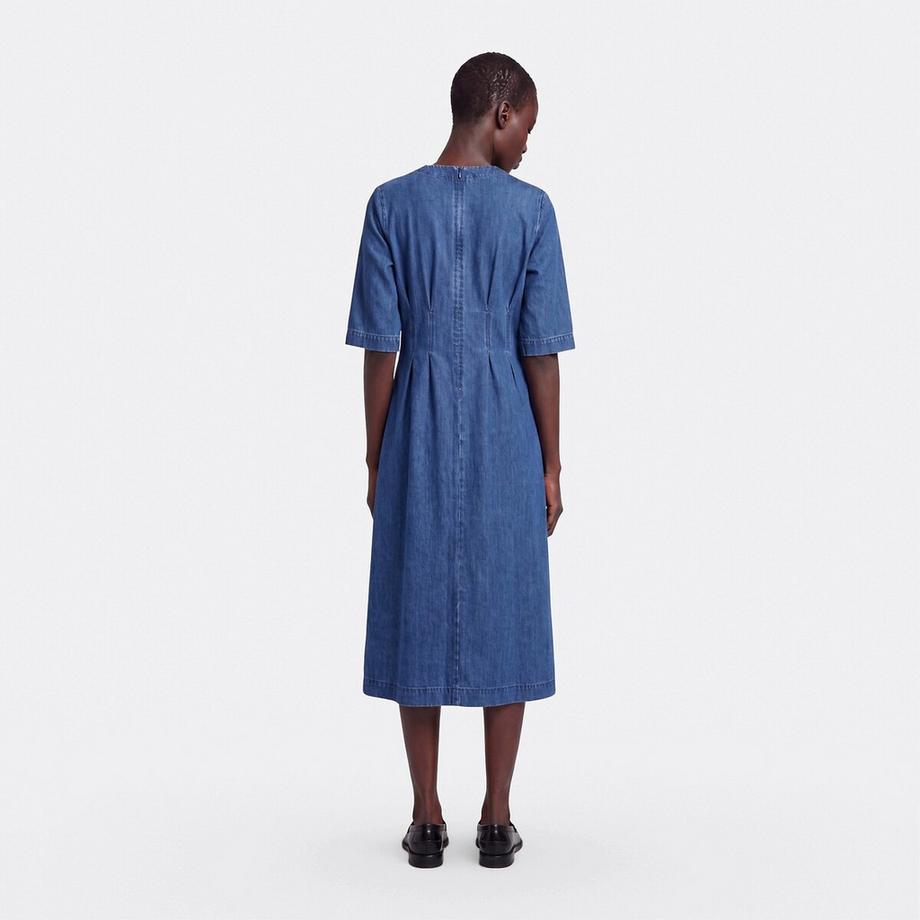 La Redoute Collections Langes Jeanskleid mit 3/4-Ärmeln und Rundhalsausschnitt  