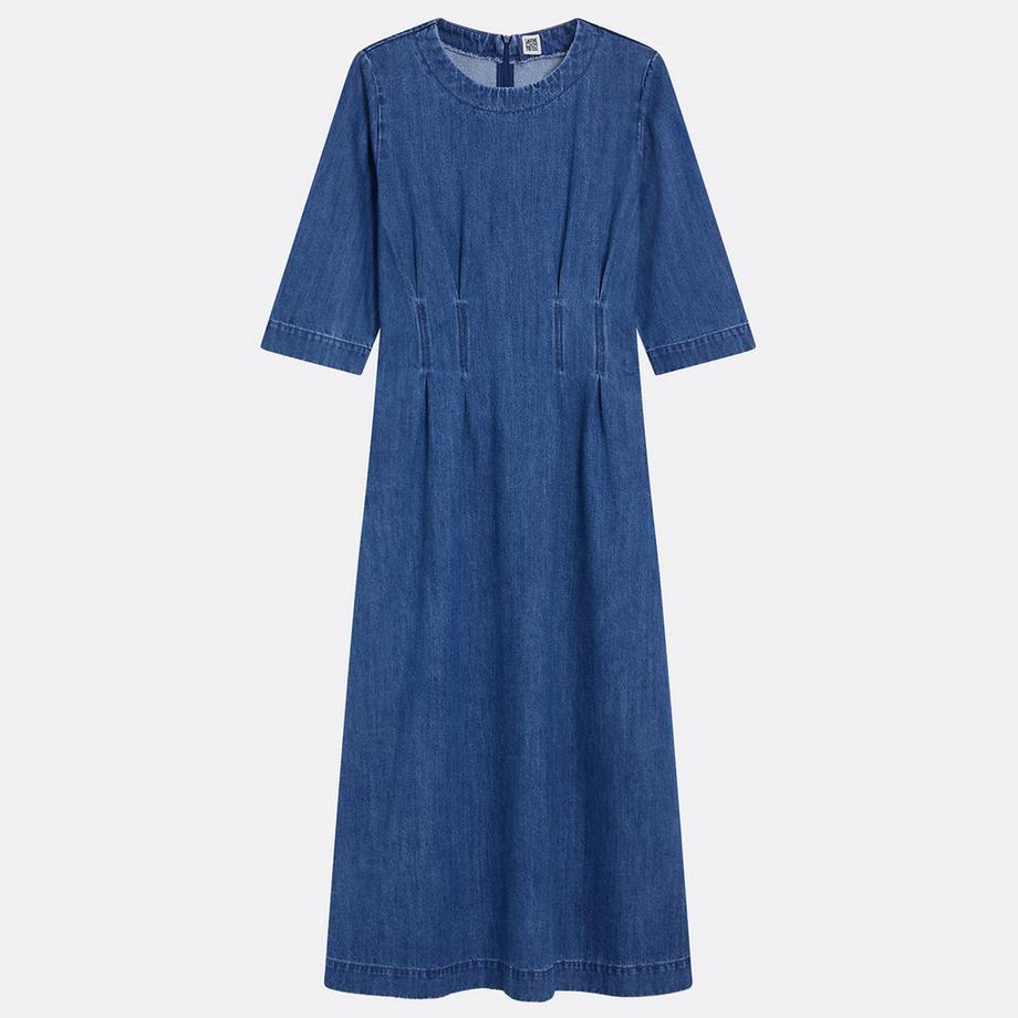 La Redoute Collections Langes Jeanskleid mit 3/4-Ärmeln und Rundhalsausschnitt  