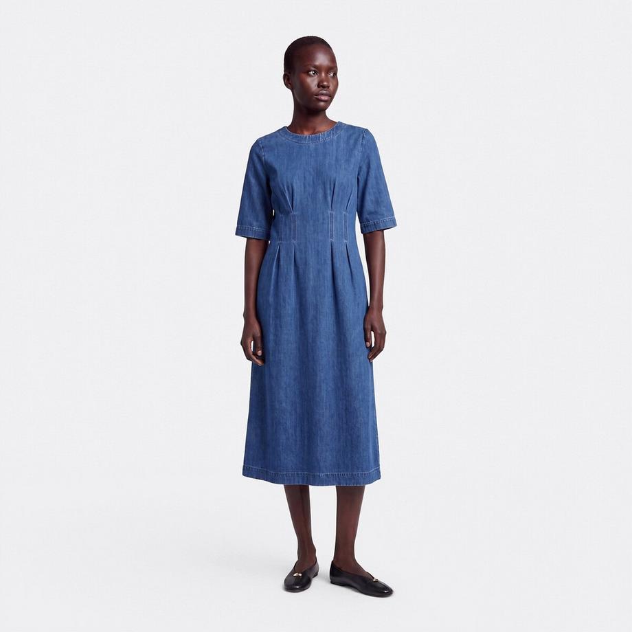 Robe longue en jean à manches 3/4 et col rond