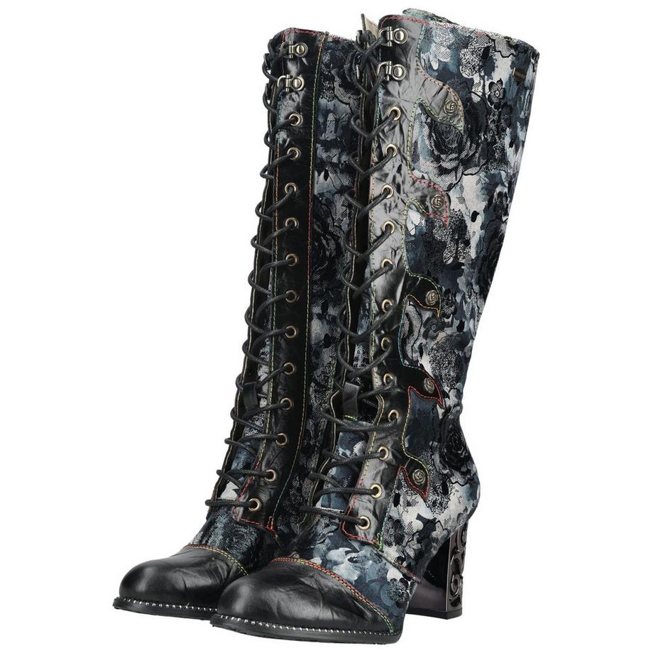 Laura Vita Bottines à lacets jusqu'aux genoux motif floral  
