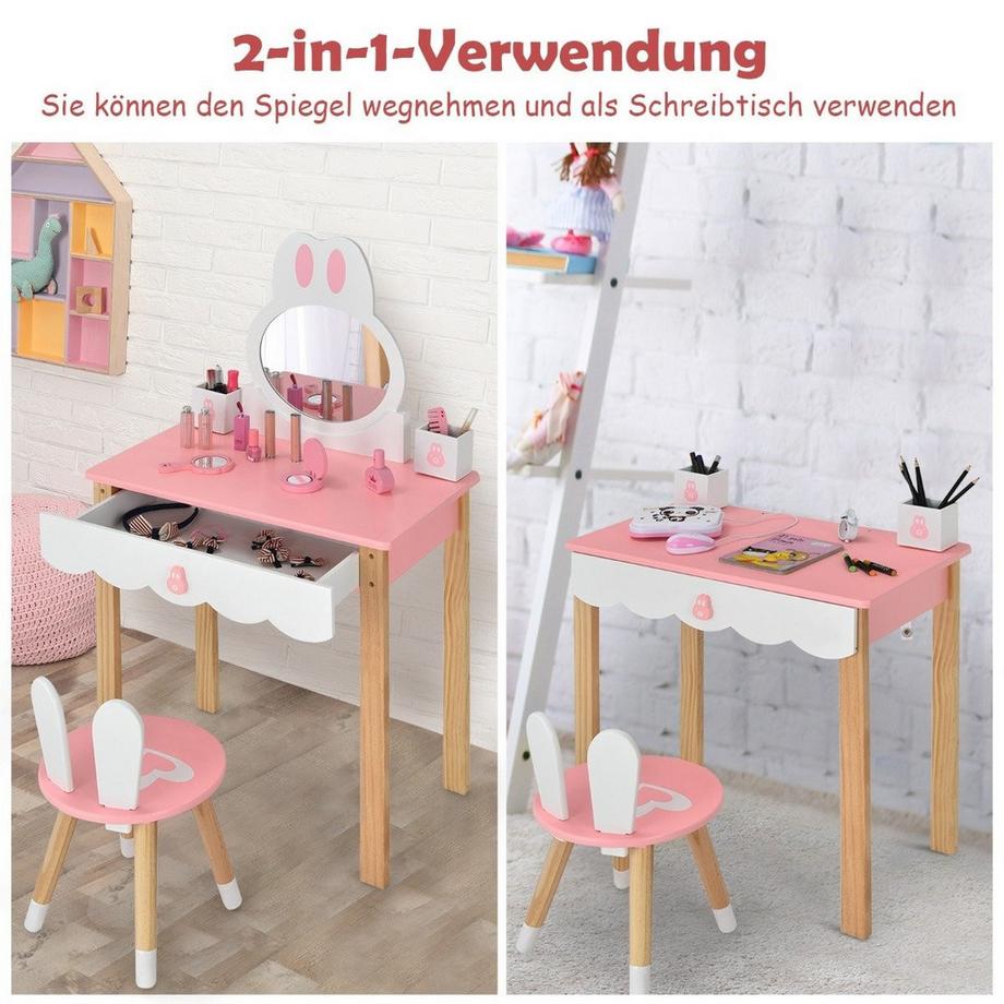 Northix  Kinder Schminktisch mit Hocker Prinzessin Schminkkommode 60 x 34 x 103 cm Rosa + Weiß 
