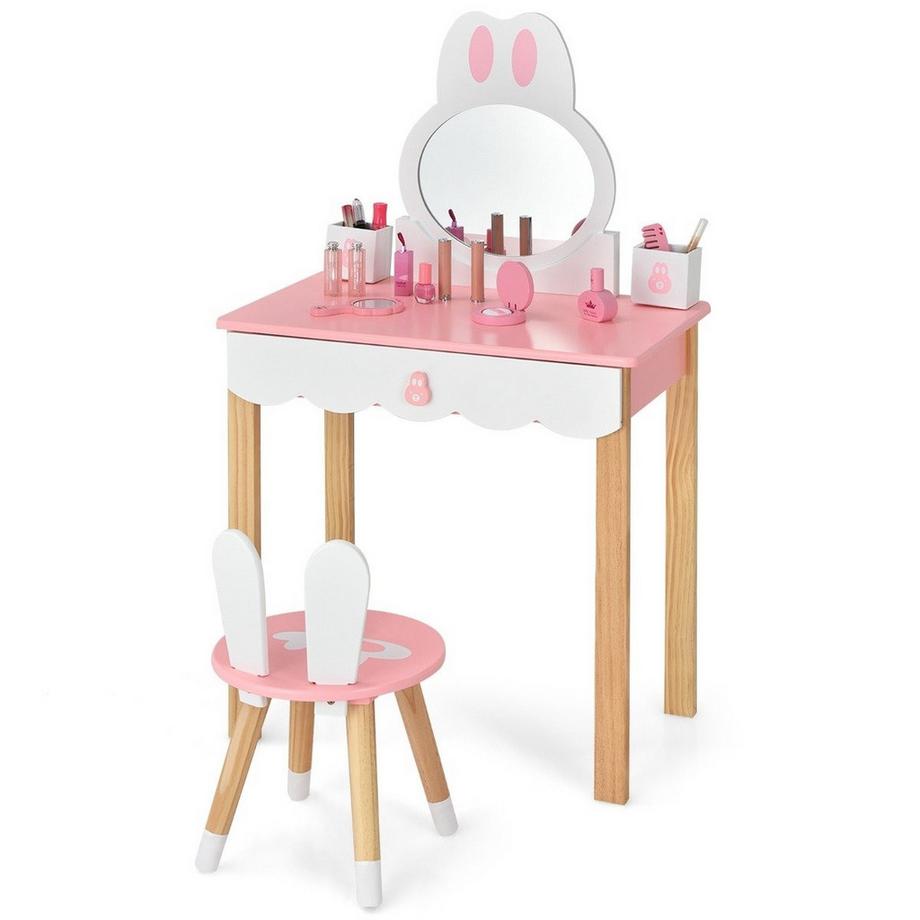 Northix  Kinder Schminktisch mit Hocker Prinzessin Schminkkommode 60 x 34 x 103 cm Rosa + Weiß 
