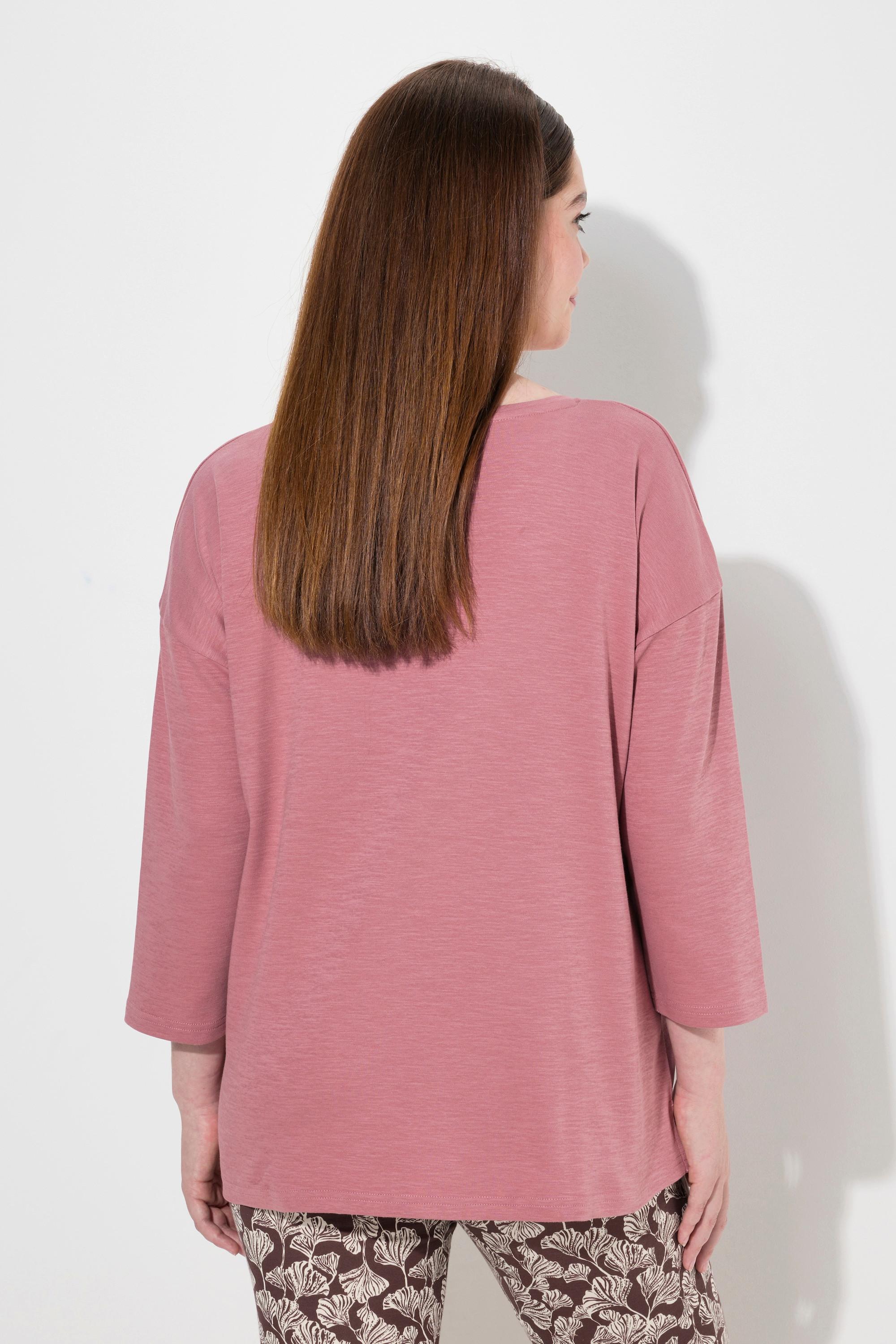 Ulla Popken  Shirt, Oversized, Rundhals, 3/4-Arm, Biobaumwolle 