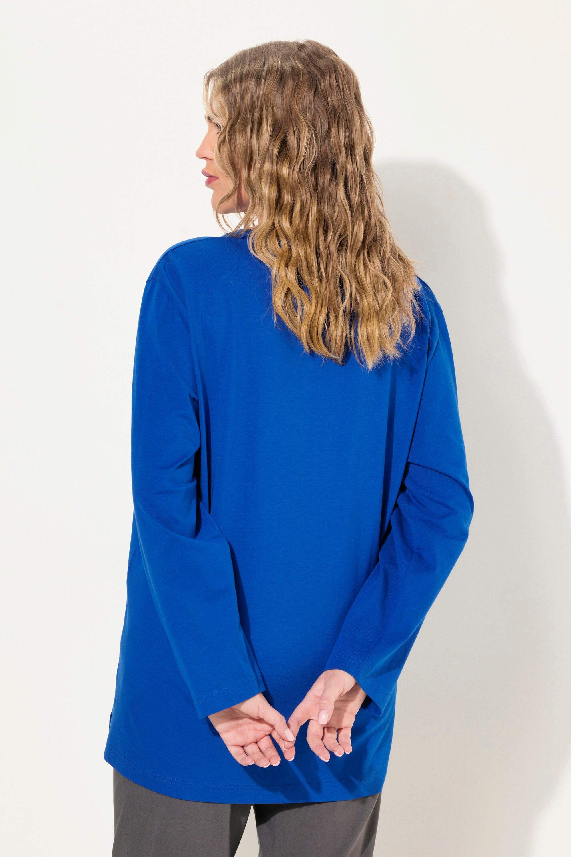 Ulla Popken  T-shirt coupe Relaxed Fit, col en V et manches longues 