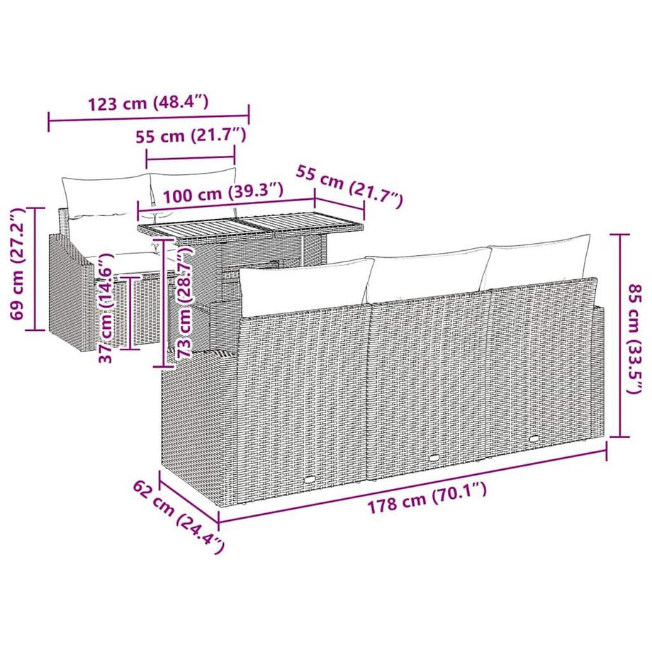 VidaXL Ensemble de meubles de jardin poly rattan  