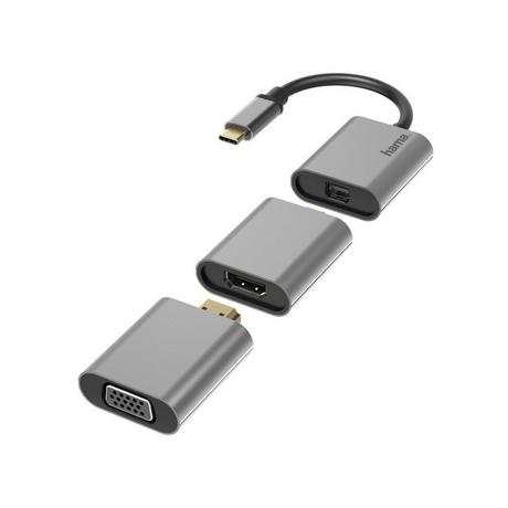 hama  Hama 00200306 Videokabel-Adapter 0,15 m USB Typ-C Mini DisplayPortHDMIVGA Grau 