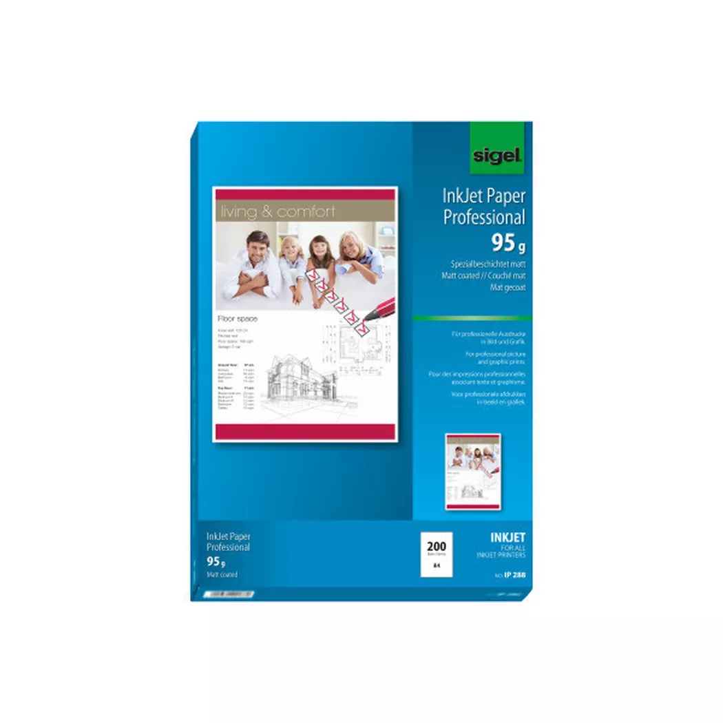 Sigel – InkJet Fotopapier A4 IP288 95g,matt, weiss 200 Blatt, One Size