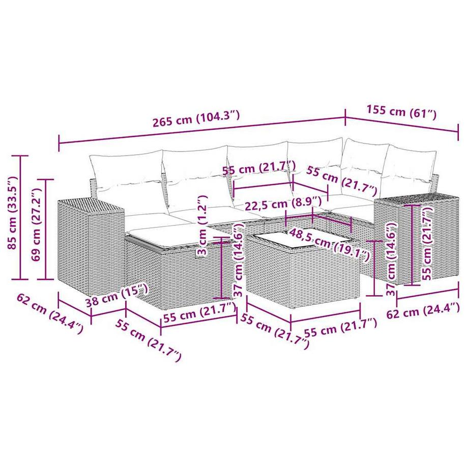 VidaXL Ensemble de canapés de jardin rotin synthétique  