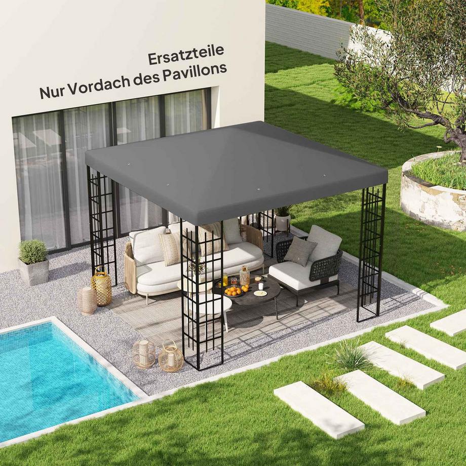 Northio Outsuuny Ersatzdach für Pavillon 3 x 3 m, wasserdicht Pavillondach, Ersatzbezug für Gartenpavillon, Ersatzteile aus Oxford-Stoff, 370 g/m², Dunkelgrau  