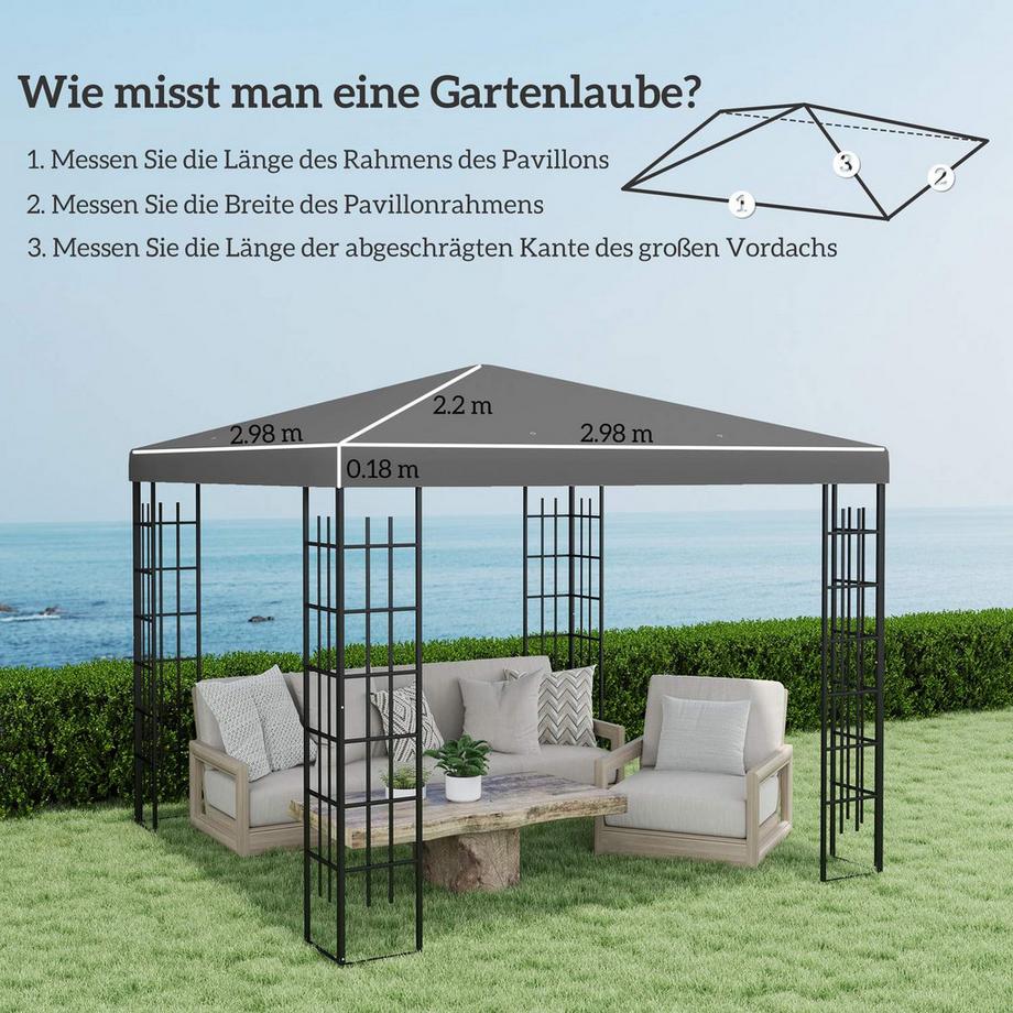 Northio Outsuuny Ersatzdach für Pavillon 3 x 3 m, wasserdicht Pavillondach, Ersatzbezug für Gartenpavillon, Ersatzteile aus Oxford-Stoff, 370 g/m², Dunkelgrau  