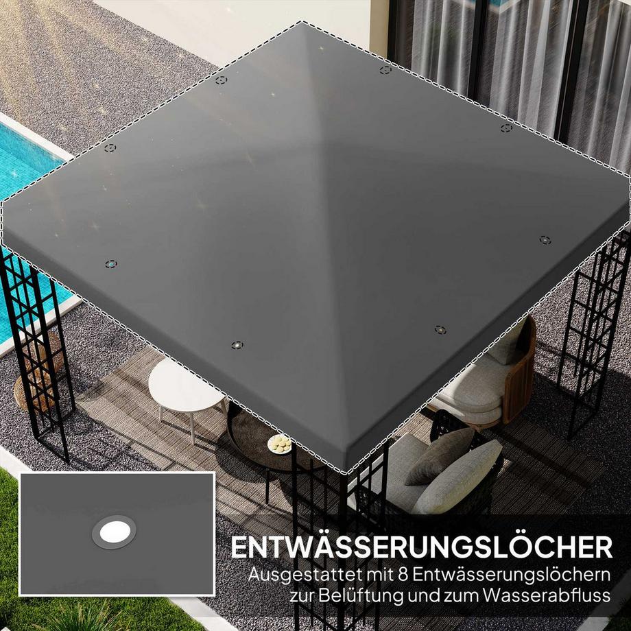 Northio Outsuuny Ersatzdach für Pavillon 3 x 3 m, wasserdicht Pavillondach, Ersatzbezug für Gartenpavillon, Ersatzteile aus Oxford-Stoff, 370 g/m², Dunkelgrau  
