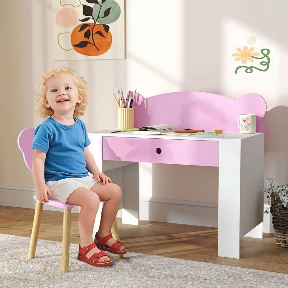 Northio  Ensemble bureau et chaise pour enfant, en forme d'ours, avec tiroir, pour écrire et bricoler, 3-8 ans 