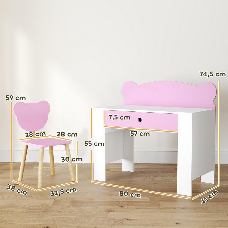 Northio  Ensemble bureau et chaise pour enfant, en forme d'ours, avec tiroir, pour écrire et bricoler, 3-8 ans 