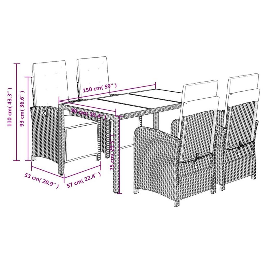 VidaXL Ensemble de salle à manger de jardin rotin synthétique  
